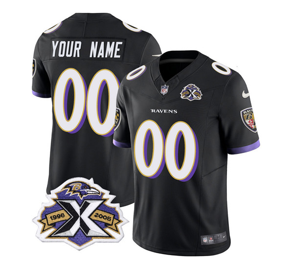 Men & Women & Youth Baltimore Ravens Active Player Custom Black 2023 F.U.S.E With Patch Throwback Vapor Limited Stitched Jersey